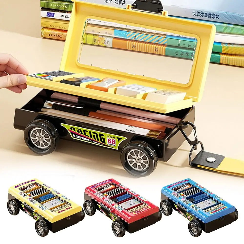 Estuche para lápices con diseño de carreras creativo, caja de lápices multifuncional de gran capacidad, estuche de doble capa, bolsa para lápices, regalo para estudiantes