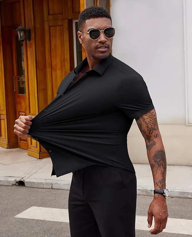 Bamboople Short Sleeve Business Shirt Black US Size 6