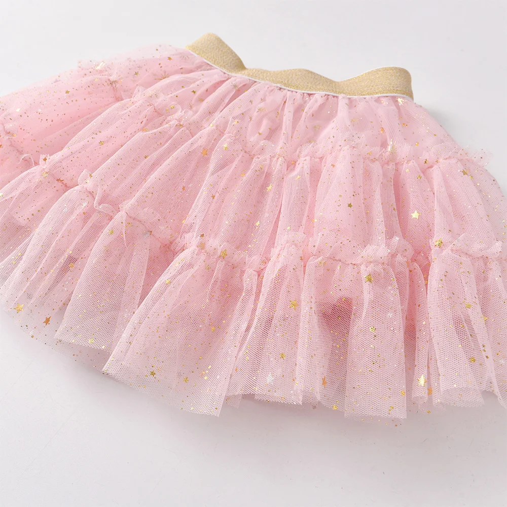 VIKITA Girls Pink Skirts Kids Mesh Tulle Princess Birthday Party Performance Casual Daily Cute Fashion Shiny Ballet Mini Skirts