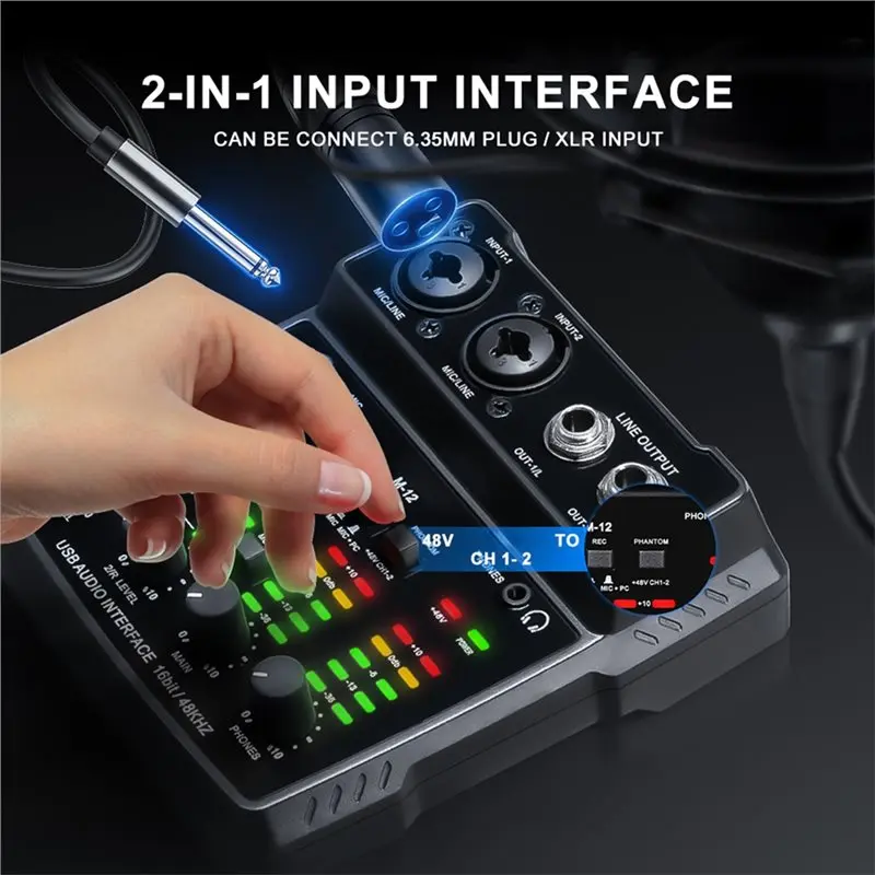 [NEW A09R!】 M-12 2 Channels Audio Interface Mixing Console Multi-Track Output For PC,USB Sound Card For Recording Studio Plug&Pl view 6
