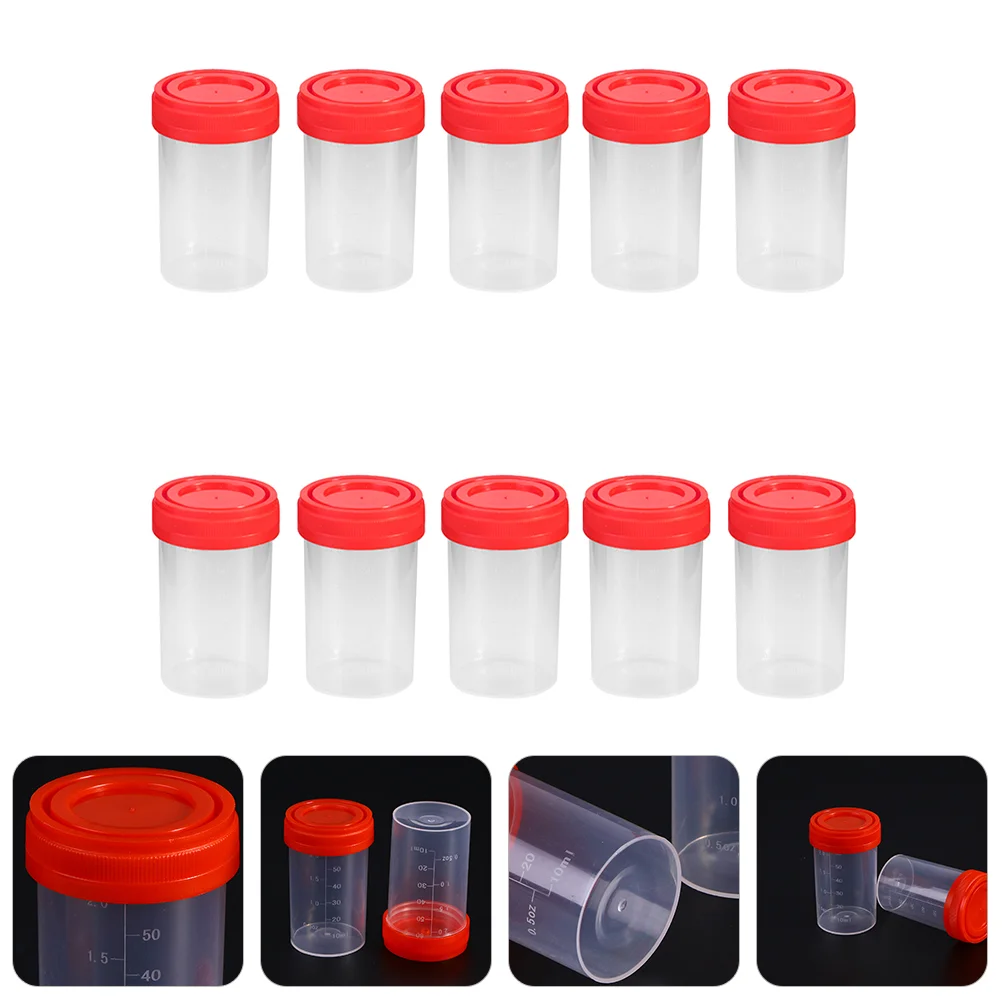 10 Pcs Sampling Cup Disposable Containers Lids Medical Urine Liquid Sample Plastic Specimen 60ml