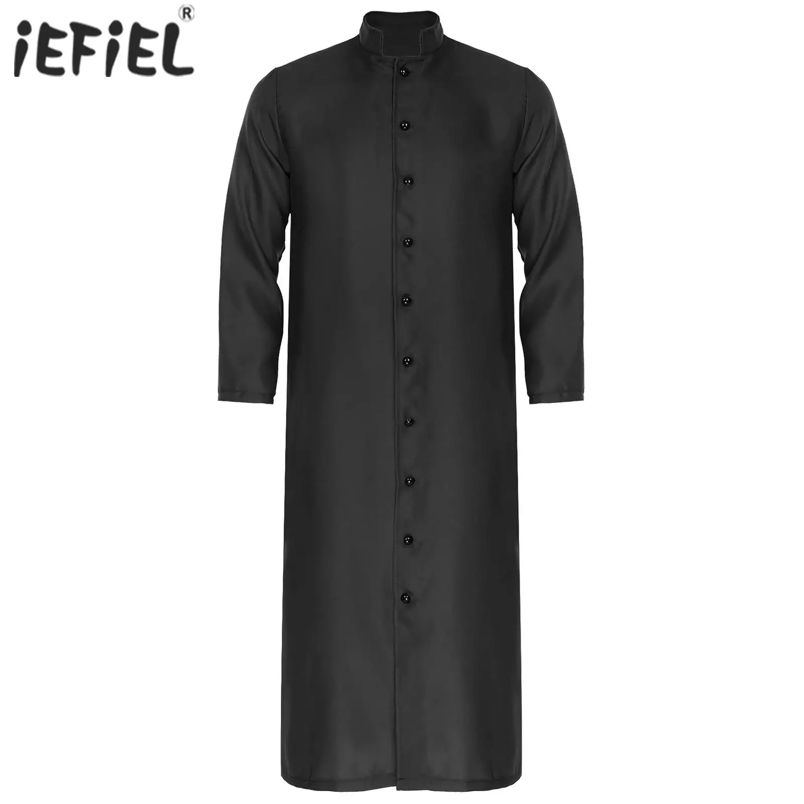 Clergy Robe for Mens Long Sleeve Button Gown Minister Choir Maxi Robe Pulpit Preacher Dress for Carnival Roleplay Stage Dress Up