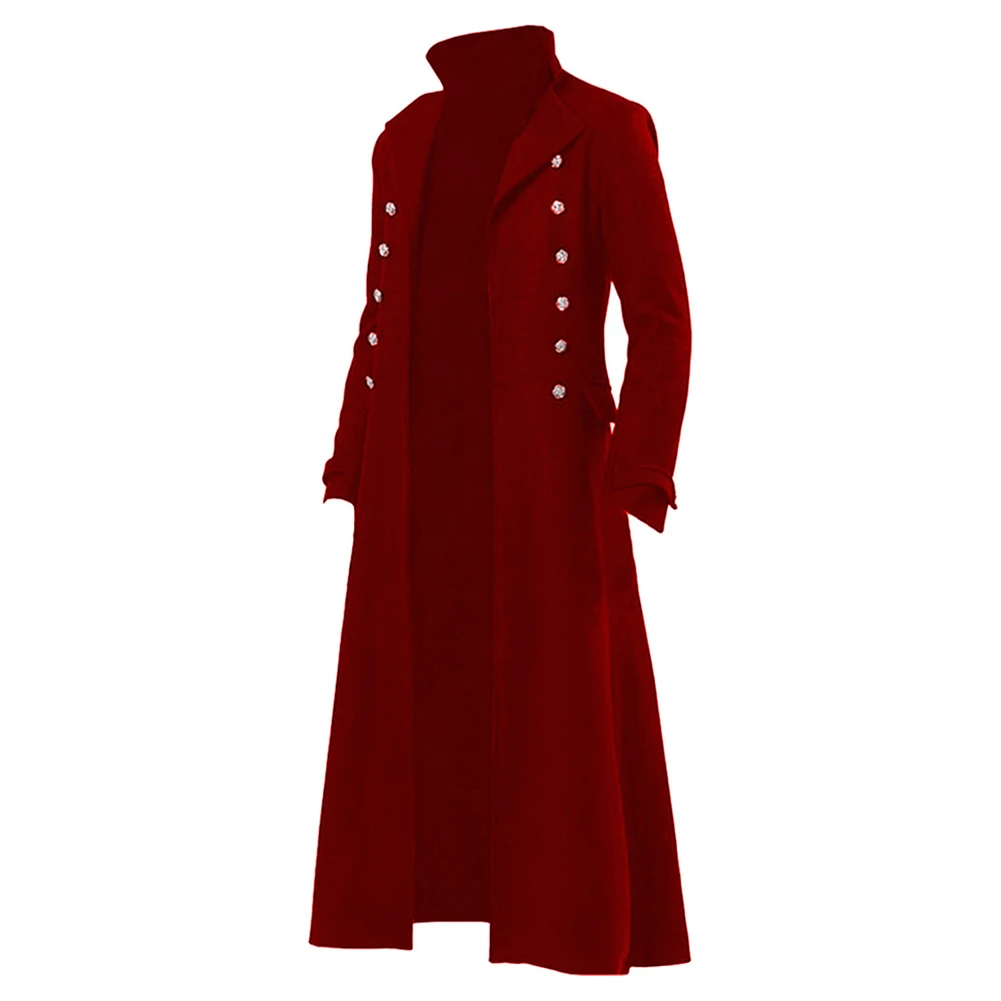 Adult Men Retro Steam Punk Cosplay Gothic Fantasy Red Coat Long Jacket Outfits Halloween Carnival Party Suit