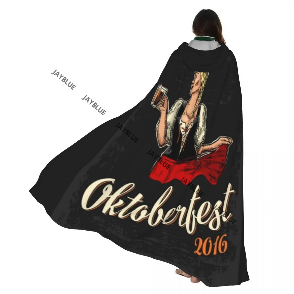 Unisex Adult Sexy Woman Wearing A Traditional Bavarian Dress Cloak with Hood Long Witch Costume Cosplay