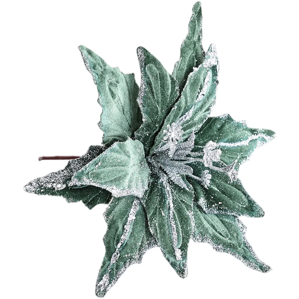 Wine Red Green Glitter Poinsettia 26cm Artificial Flower For Christmas Tree Centerpiece Holiday Decor