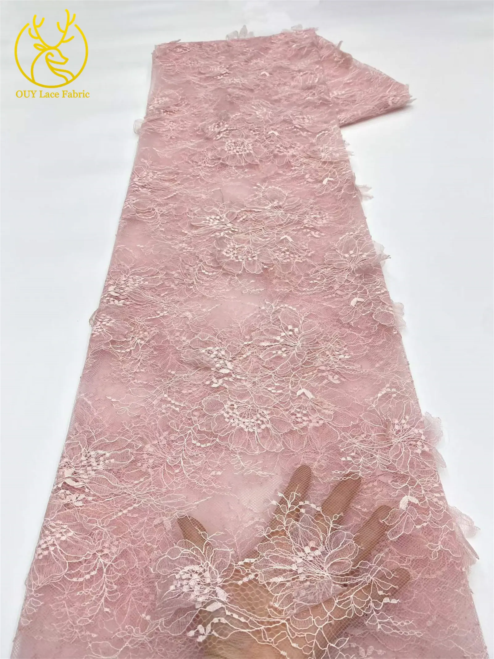 3D-Blumen-Stickerei-Tüll-Spitzenstoff, hochwertige französische Netzspitze mit Perlen, nigerianische Pailletten-Spitze für Hochzeitskleider zum Nähen – Detail 7