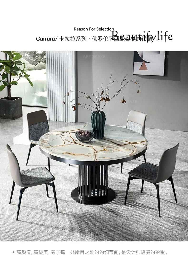 Italian Mild Luxury Marble round Dining Tables and Chairs Set Modern Minimalist Restaurant Retro Dining Table