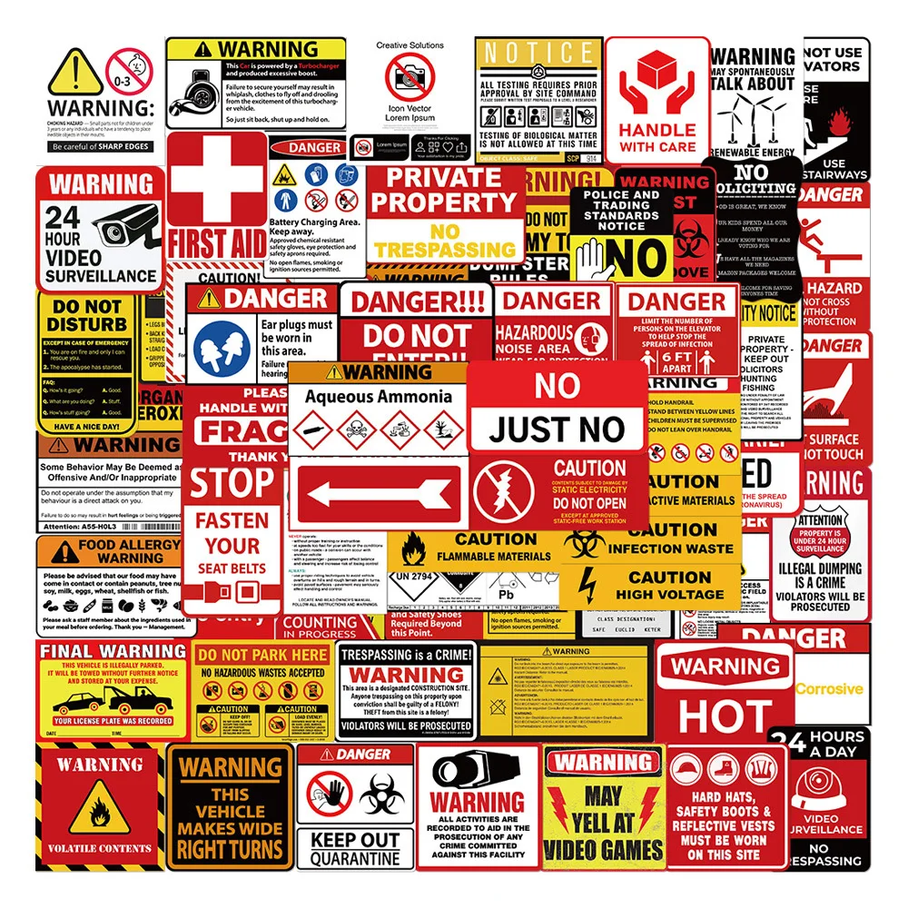 10/40/75pcs Cartoon Stickers Danger Banning Sign Decals DIY Laptop Motorcycle Phone Case PVC Graffiti Warning Signs Sticker Pack