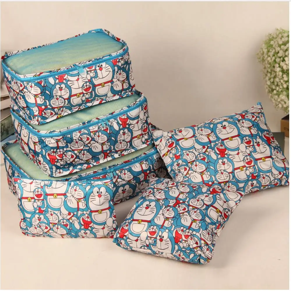 

6pcs Doraemon travel folding clothes finishing underwear storage bag dust-proof storage wash bag handbag travel cosmetic bag