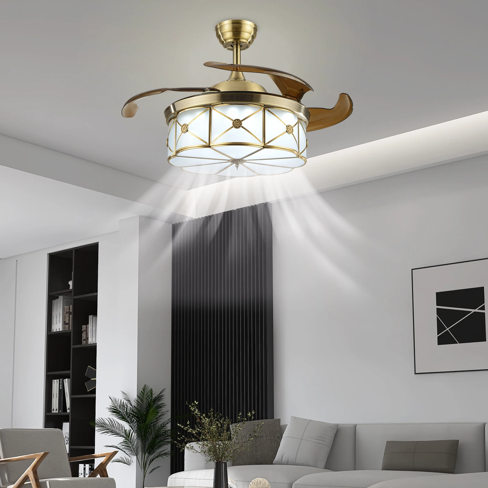 Ceiling Fan Light with Remote Control, Adjustable Wind Speed, LED Light, Energy-Saving, Stylish Petal Design, Ideal for Home,