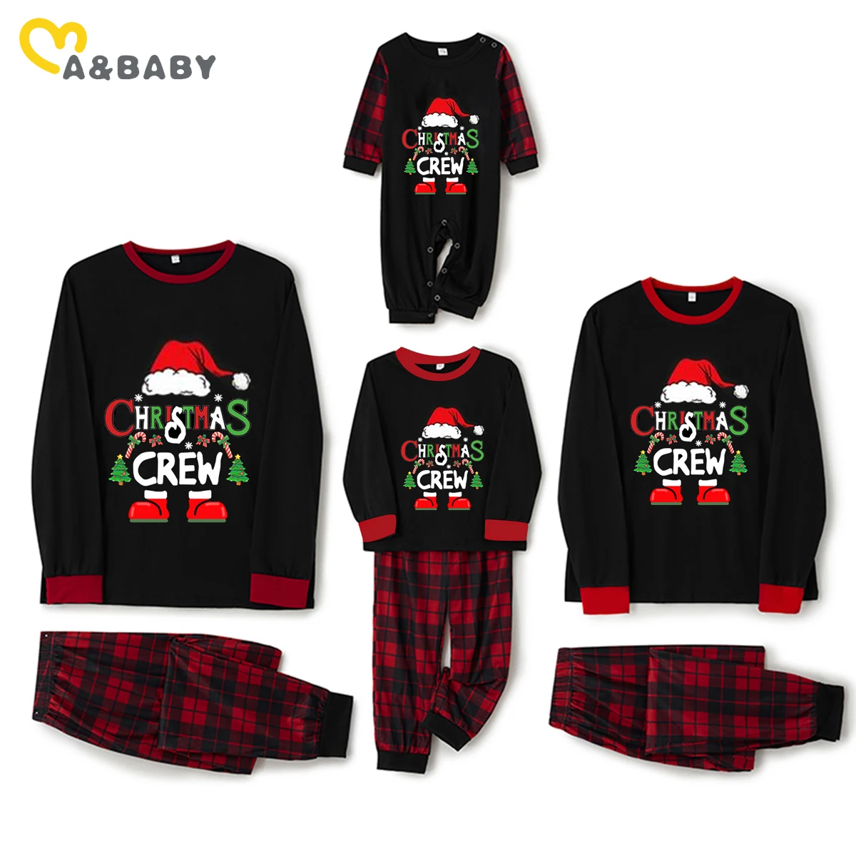 ma&baby  2024 Christmas Pajamas Set Letter Plaid Adult Kids Matching Clothes Soft Sleepwear Baby  Pjs Xmas Pyjamas Family Look