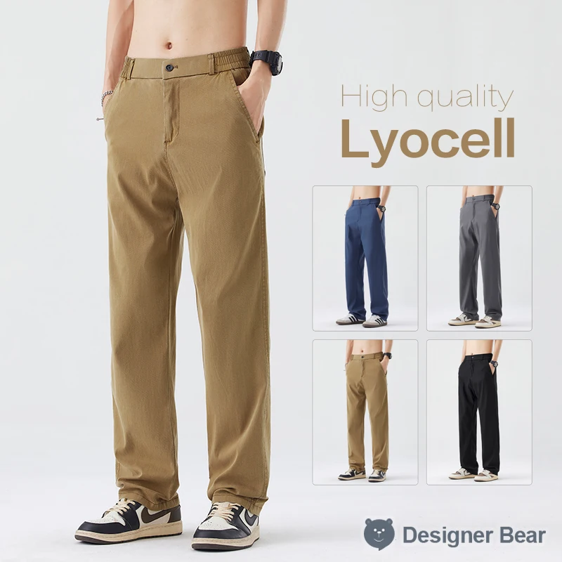 Sommerliche, dünne, lockere, gerade Herrenhose aus Lyocell-Mischgewebe, atmungsaktive Freizeithose, Streetwear-Markenkleidung, Übergröße 5XL