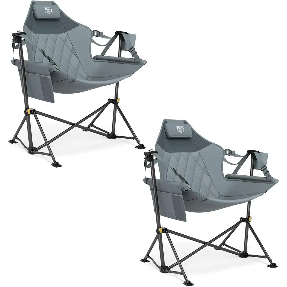 

Portable Double Hammock Chair Set with Adjustable Backrest, Supports Up to 300lbs, Ideal for Camping, Travel, and Patio Use, Gre