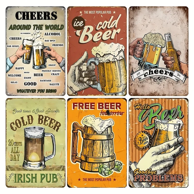 6 uds., carteles de estaño con tema de bebida de cerveza Vintage, decoración de placa novedosa, cartel de hierro Retro, Bar, cocina, Pub, decoración de pared del hogar, Man Cav