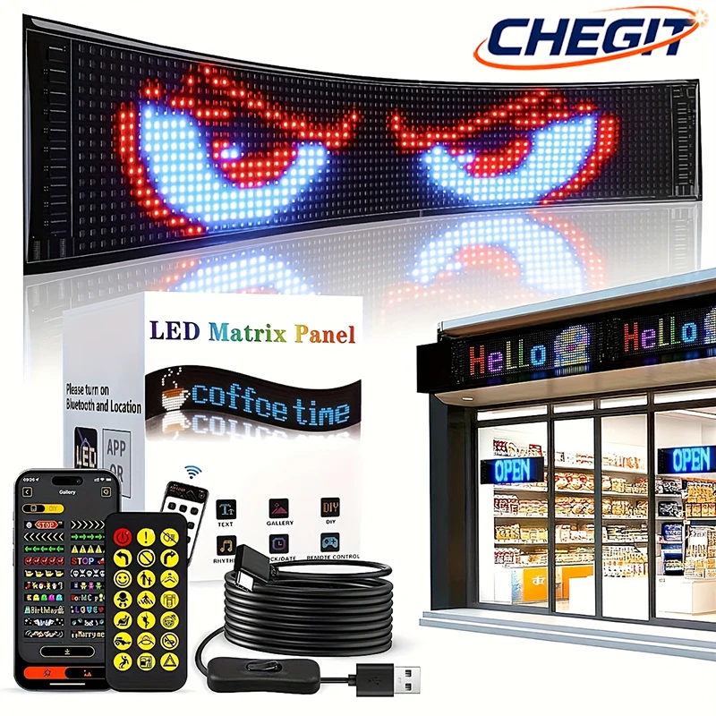 LED Car Sign Programmable LED Matrix Panel Flexible Screen Display Animation Scrolling Sign APP Control Shop Bar Party Festival