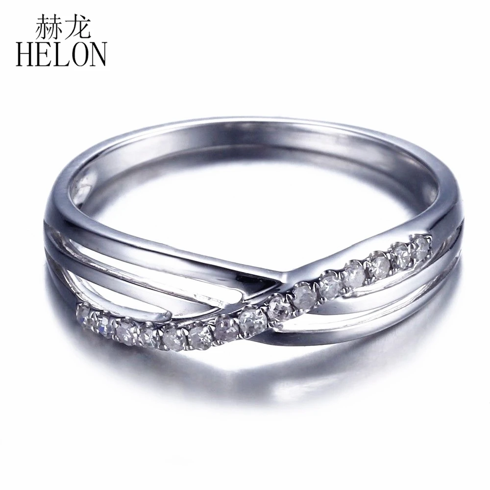 

HELON Moissanite Ring Real 14k 10k White Gold Lab Grown Moissanite Diamond Engagement Ring Half Eternity Band Women Jewelry Ring