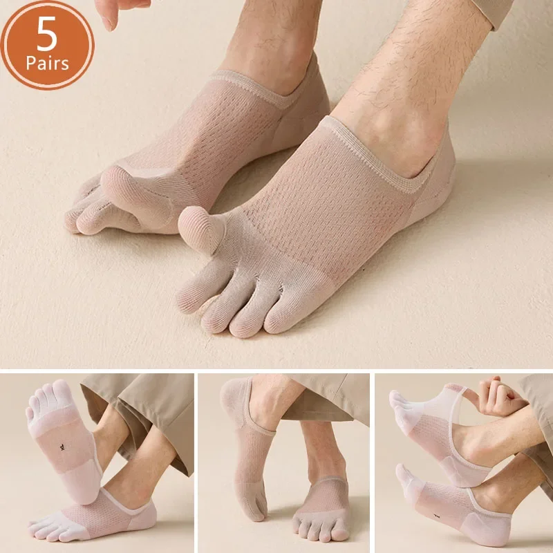 5 Pares de Calcetines de Verano para Hombre, Calcetines Finos de Cinco Dedos, Transpirables, Frescos, Casuales, Suaves, Desodorantes, Invisibles