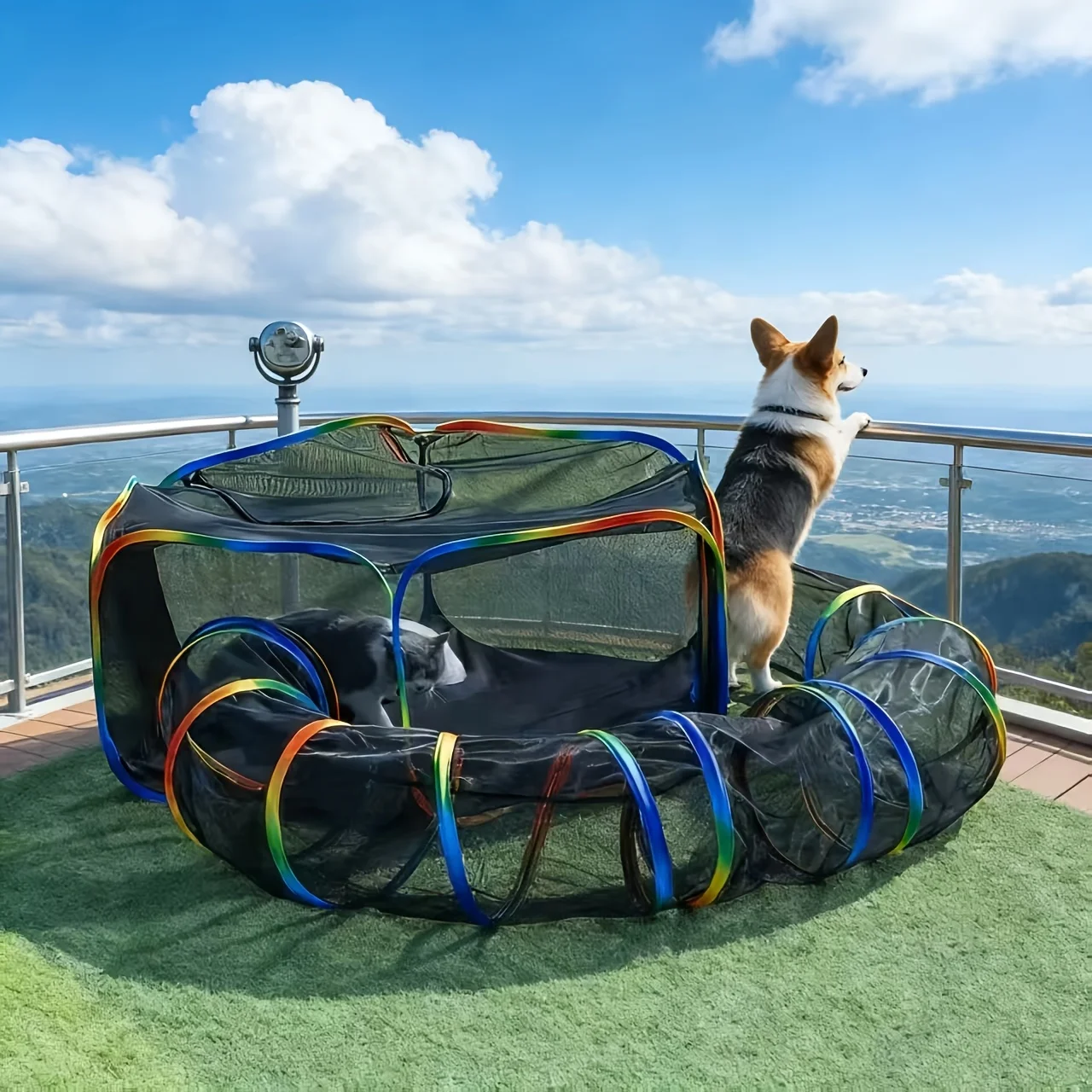 

Colorful Rainbow Cat Playpen - Portable Outdoor Enclosure with Carry Bag for Indoor Cats & Small Pets, Durable High-Index Plastic