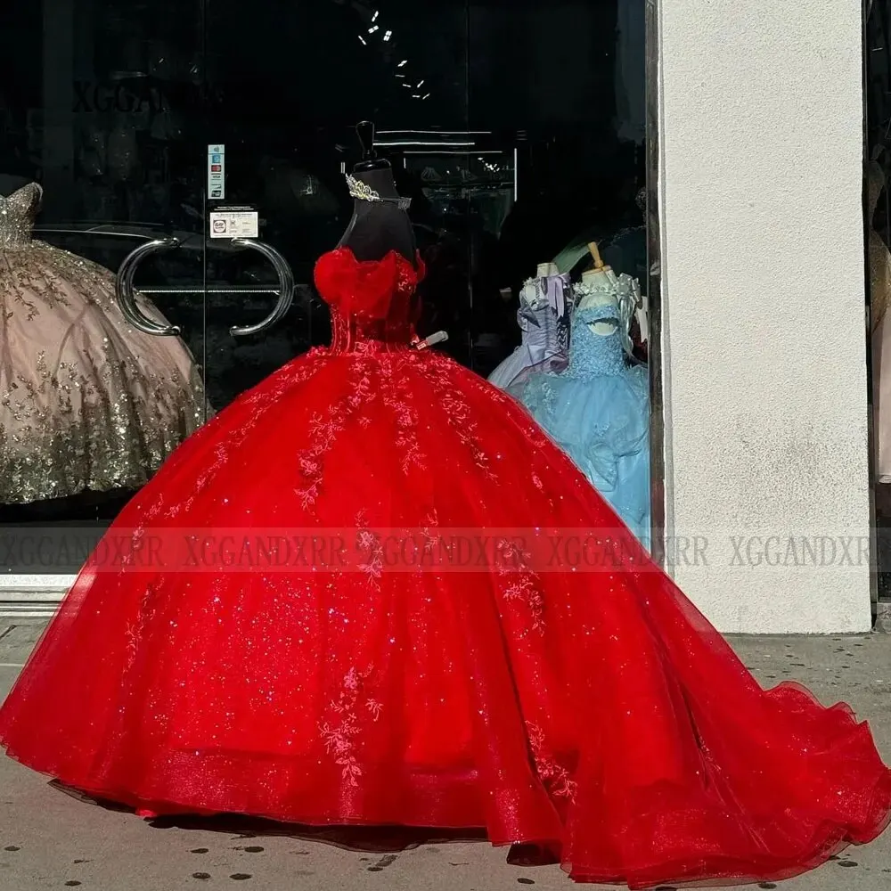 Vestido de fiesta rojo vestido para quinceañeras 2024 sin hombros princesa dulce 16 vestido de fiesta de cumpleaños de talla grande personalizado