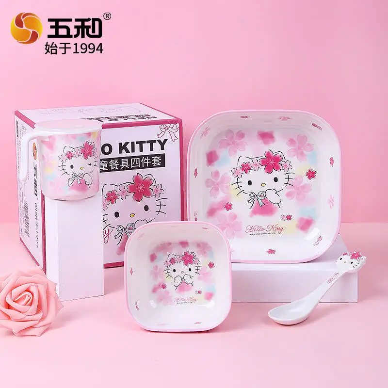

Kawaii Hellokitty Children's Tableware Gift Box Kuromi Cinnamoroll Baby Bowl Children's Meal Plate Cartoon Complementary Bowl