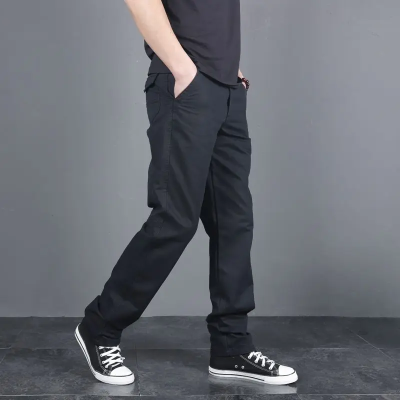 Mens Multi Side Pockets Loose Straight Full Length Outdoor Cargo Trousers