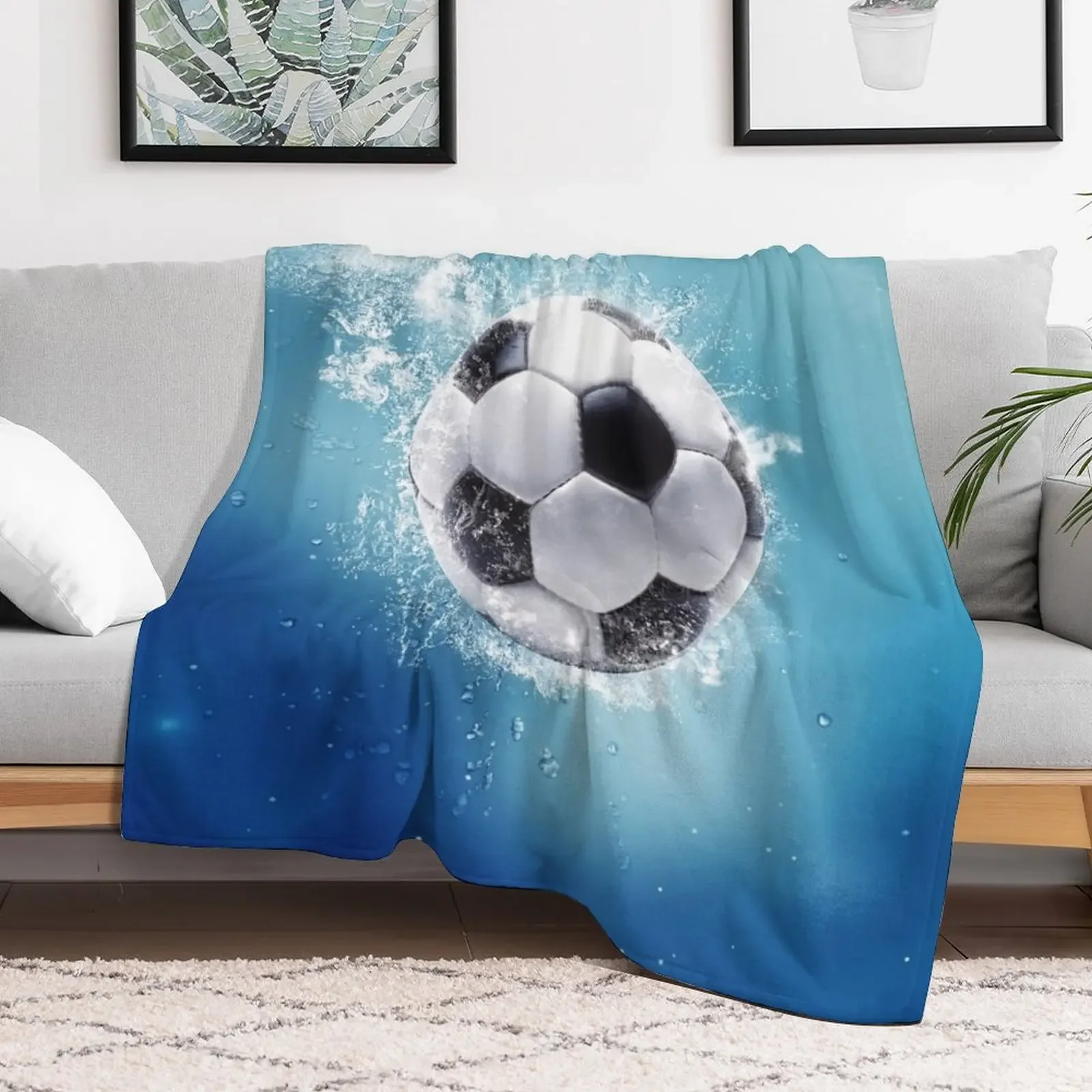 Soccer Water Splash Throw Blanket Single Thermal Shaggy Thins Blankets