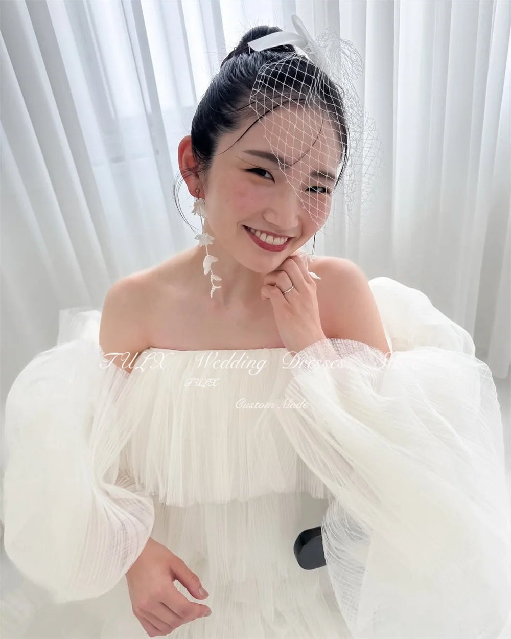 TULX Elegant Tulle Wedding Photo Shoot Dress Strapless Korea Bridal Gowns Luxury A line Long Tiered Corset 웨딩드레스 Customized 2025