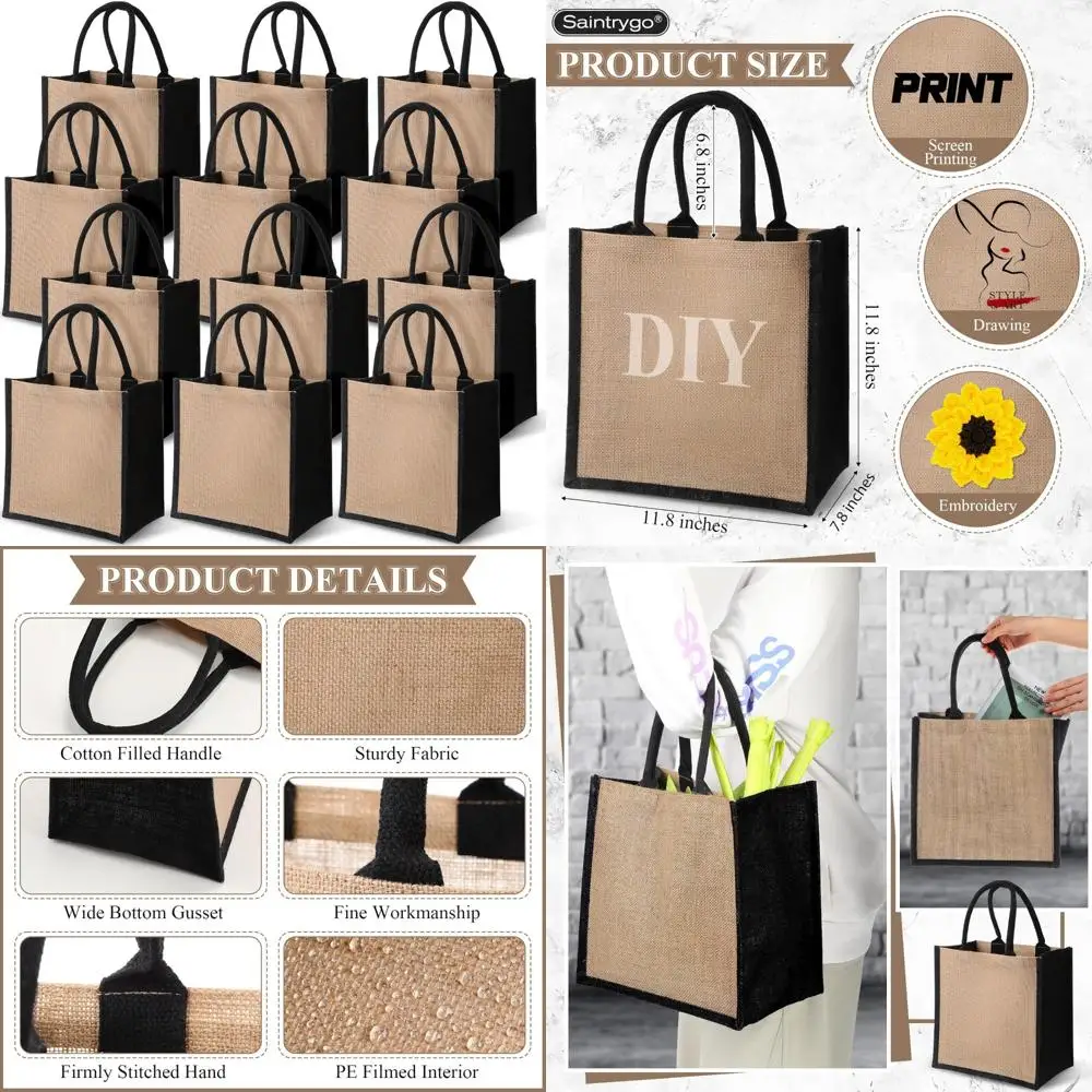 أكياس الجوت القابلة لإعادة الاستخدام، 12 عبوة، 12 × 12 × 7.7 بوصة، هدايا وصيفة العروس صديقة للبيئة لحفلات الزفاف والتسوق ومشاريع DIY #1