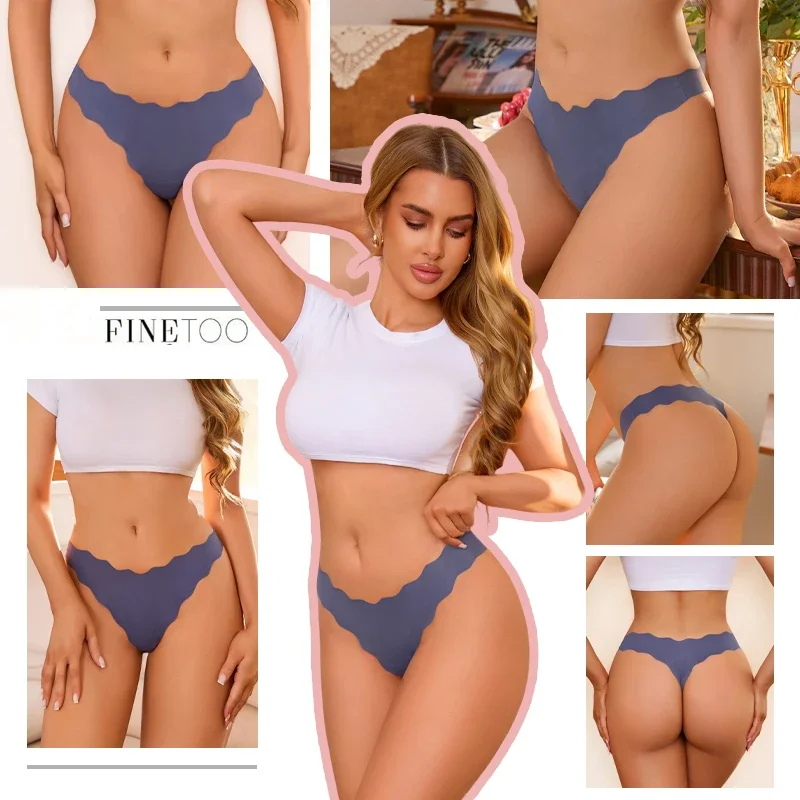 6Pcs Sexy Summer Ice Silk Thongs Underwear Women Traceless Ultra-thin Breathable Wave Edge G-Strings Solid Color Spring Lingerie