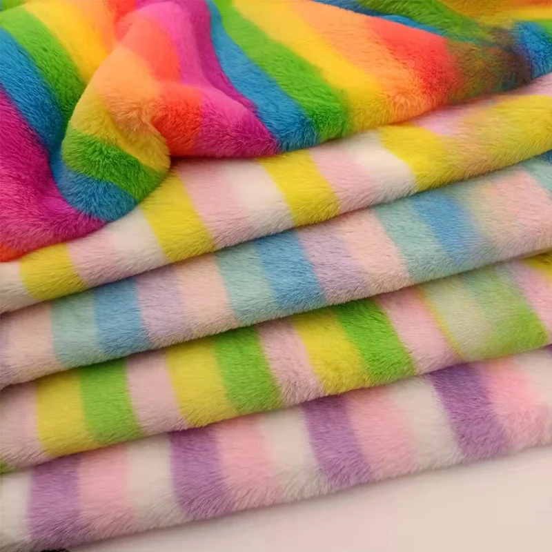 100x160cm Thickened Fur Fabric for Coats Clothes Diy Sewing Plush Soft Imitation Otter Rabbit Rainbow Stripe Decorative Cloth