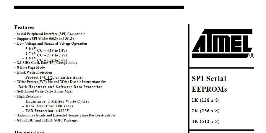 (10 pz) serie AT25010 AT25010N-10SI-1.8/2.7 SOP-8 AT25010N-10SC-1.8/2.7 AT25010-10PC-1.8/2.7 AT25010-10PI-1.8/2.7 DIP-8