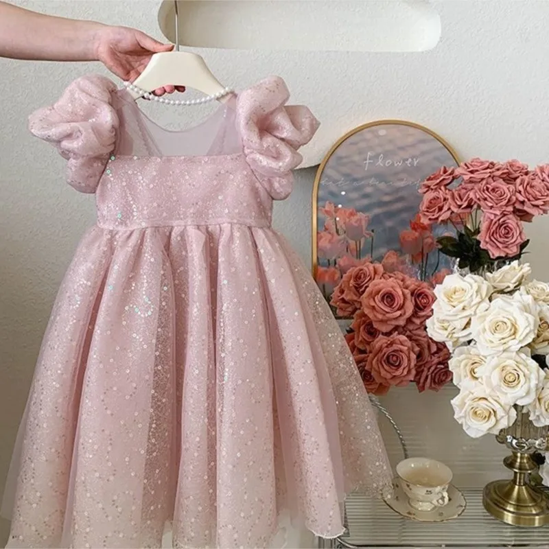 Fashion Baby Girl Princess Sequins Tutu Dress Short Puff Sleeve Child Vestido Party Pageant Birthday Xmas Baby Clothes 1-12Y