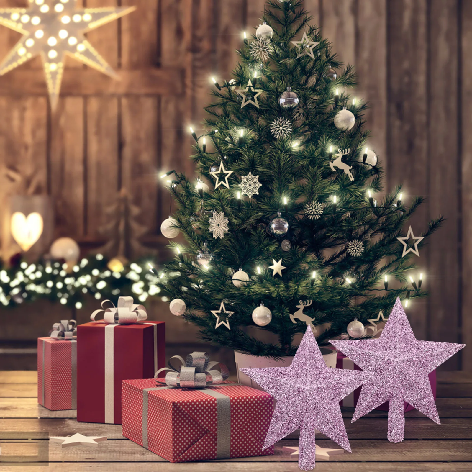 

Pink Treetop Star 20 Cm Girly Christmas Decorations for Tree Topper Shiny Star Ornament Holiday Festive Party DIY