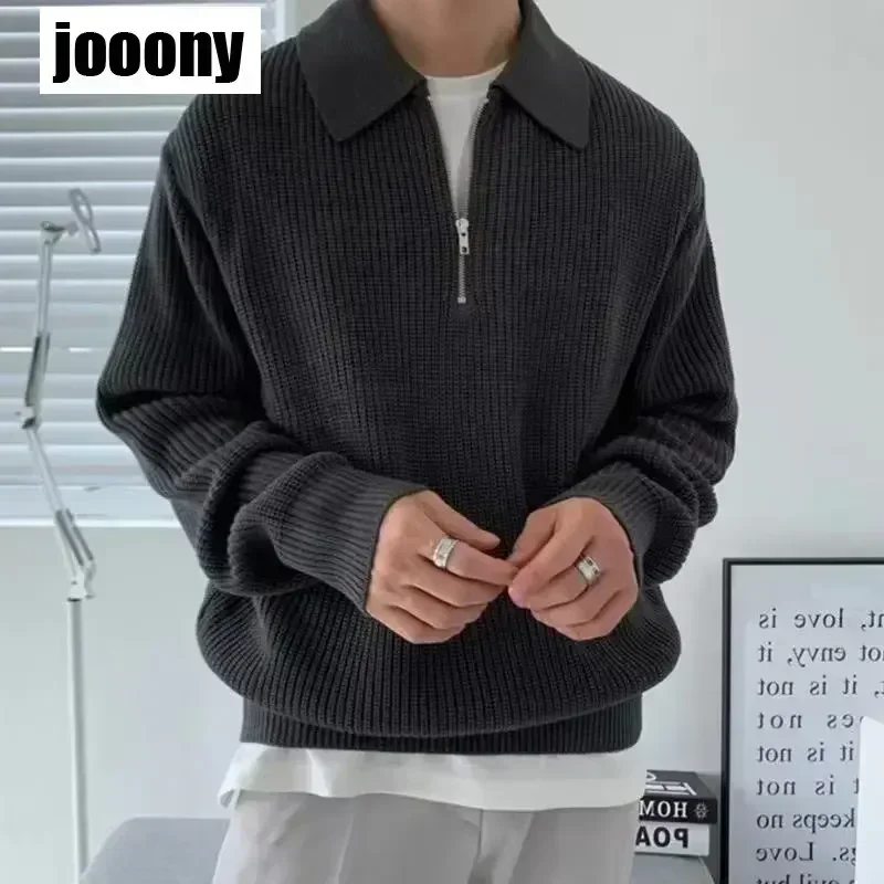 

New Winter Men's Sweater Casual Pullover Jumper Clothes Sweaters Man Slim Stand Collar Knitted Pullovers Male Half Zip Sweater
