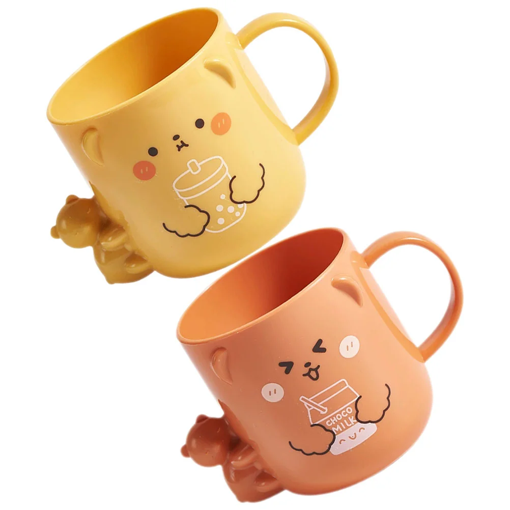 2 Pcs Children's Plastic Mug Espresso Cups Kids Toothbrush Drinking Cartoon Mouthwash for