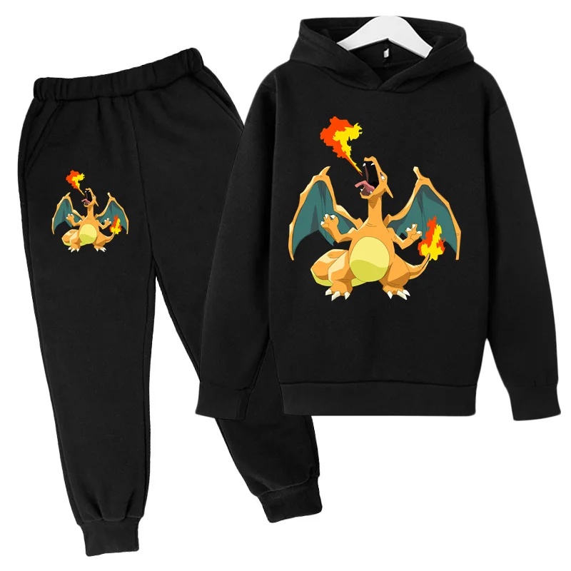 

Осенне-зимний детский комплект с принтом Pok É Mon Charizard для мальчиков и девочек 3-12 лет, толстовка + штаны, повседневный спортивный комплект из 2 предметов