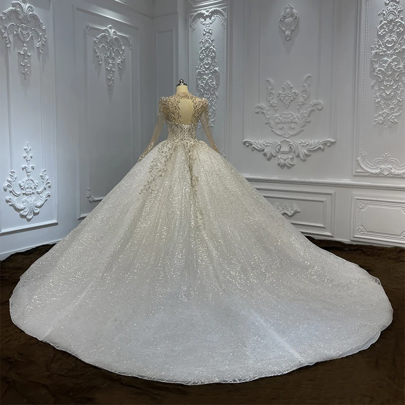 Jancember International Novità Abito da sposa per la sposa 2024 Paillettes Maniche lunghe Abito da ballo Che borda Vestido De Noiva LSCJ04