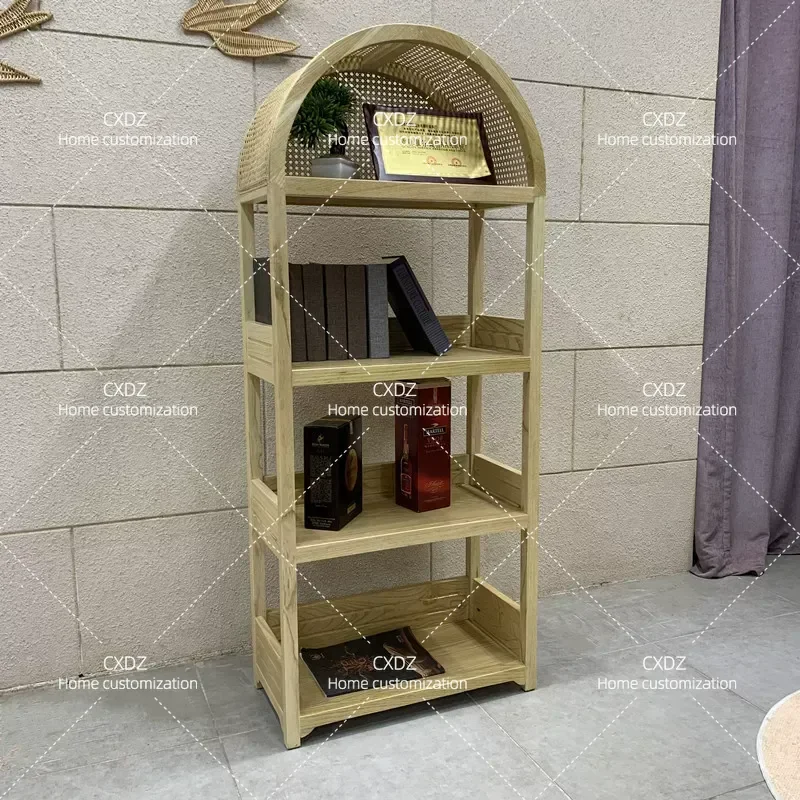 Rattan Bamboo Bookshelf Solid Wood Floor Rack Pure Rattan Locker Bedroom Storage Living Room Door Multi-layer Shoe Rack