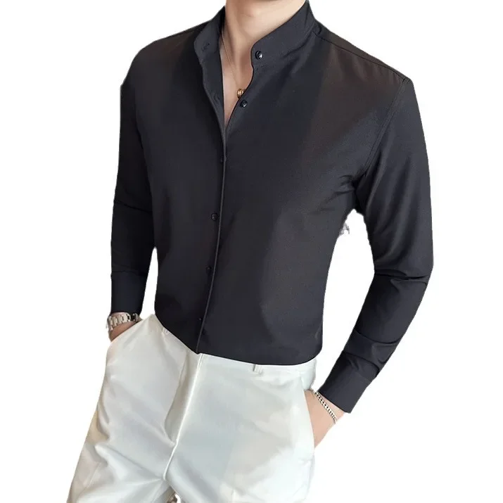 نابولي الإيطالية بلون قميص رجالي بأكمام طويلة الكورية موضة تمتد سليم صالح رجالي فستان قمصان رسمية الوقوف قميص بلايز