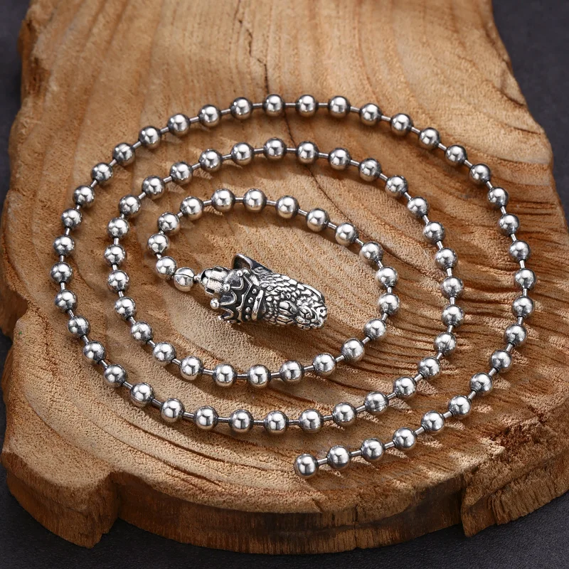 

S925 sterling silver necklace seiko greedy snake necklace snake head ball chain men's and women's trendystylish jewelry