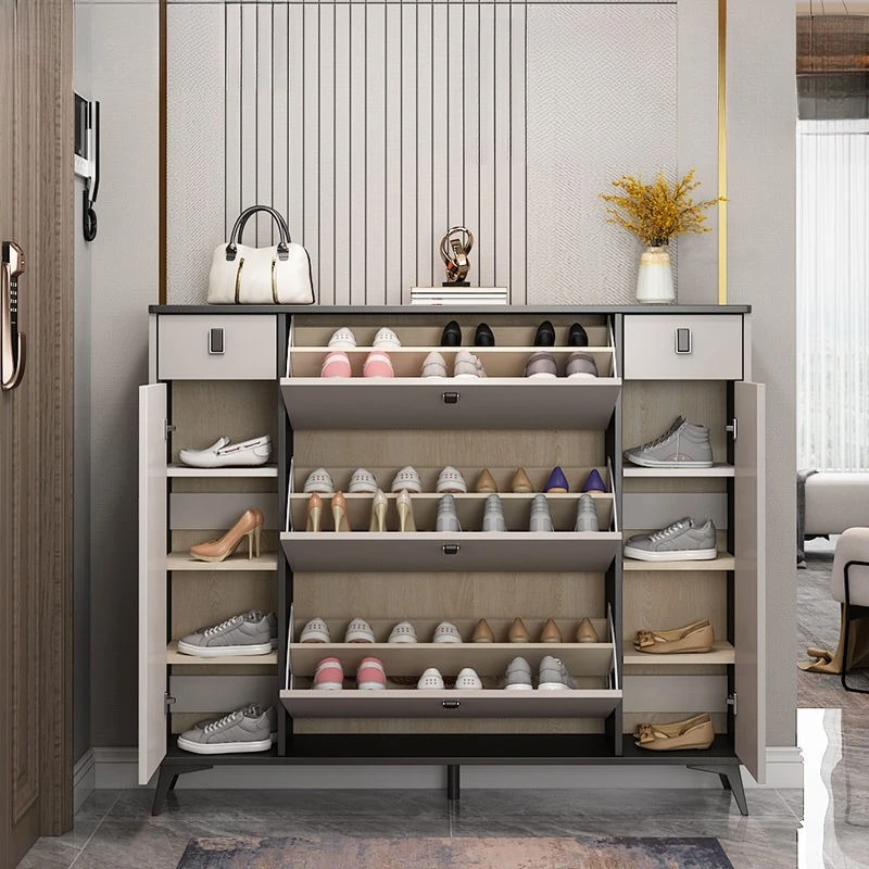 All solid wood Italian tipping bucket shoe cabinet, large-capacity locker at the entrance of the household door