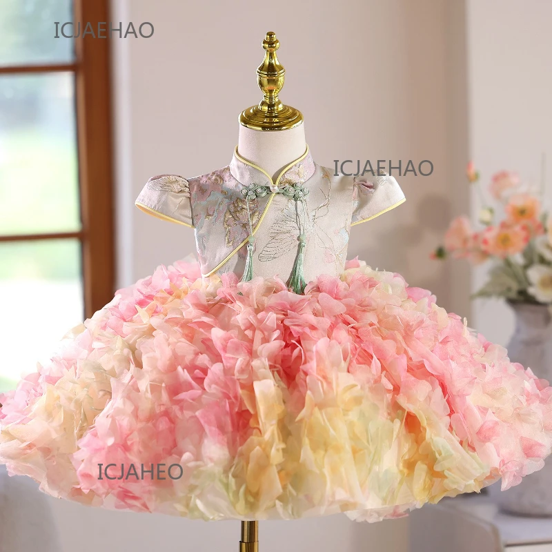 

Party Dress Vestido Children Girls First Birthday Dresses Clothes Flower Girl Wedding Tutu Chinese Princess Host Gown Costume