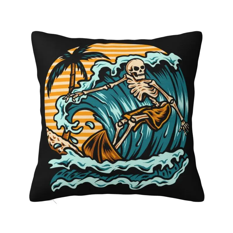 Summer Surfing Skull Pillow Case Home Decor Nordic Surf Rider Chair Cushion Square Pillowcase
