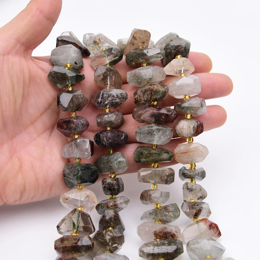 APDGG Big 15x22mm Natural Mix Green Ghost Quartz Freeform Cutting Nugget Loose Pendant Beads 15.5'' Strand Jewelry DIY