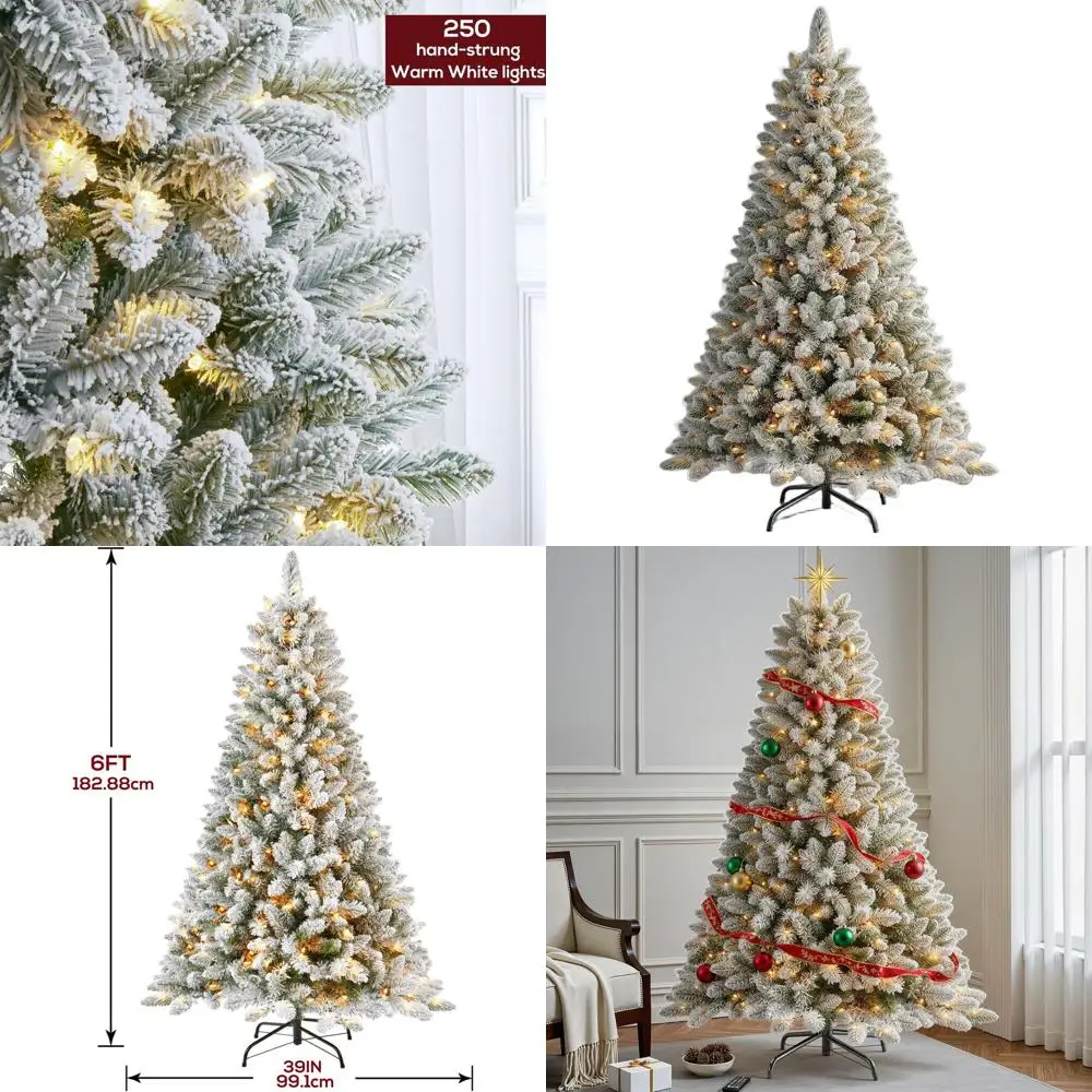 

Рождественская елка из искусственной ели на 6 футов с 250 теплыми белыми светодиодами, 600 наконечниками из ПВХ, простая сборка и навесные ветки