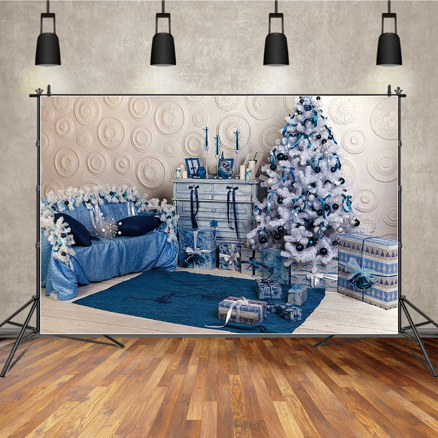 MOON.QG Natal 2026 Latar Belakang Sofa Perapian Pohon Natal Fotografi Latar Belakang Foto Wallpaper Photozone Festival Foto Alat Peraga