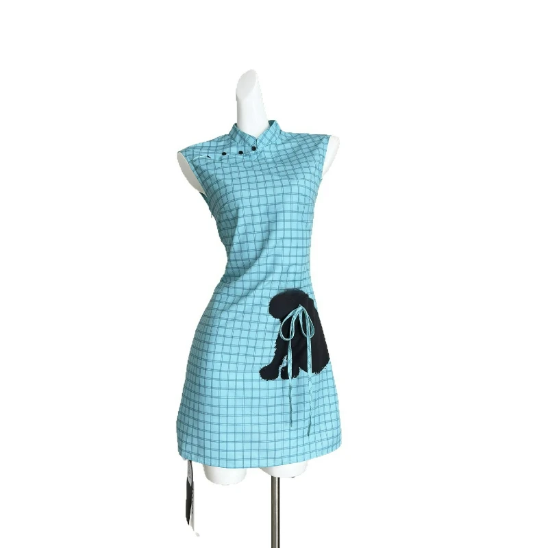

Printed Improved Version Dress Women's Summer New Chinese Style Small Stand-up Collar National Style Cheongsam Skirt Temperament