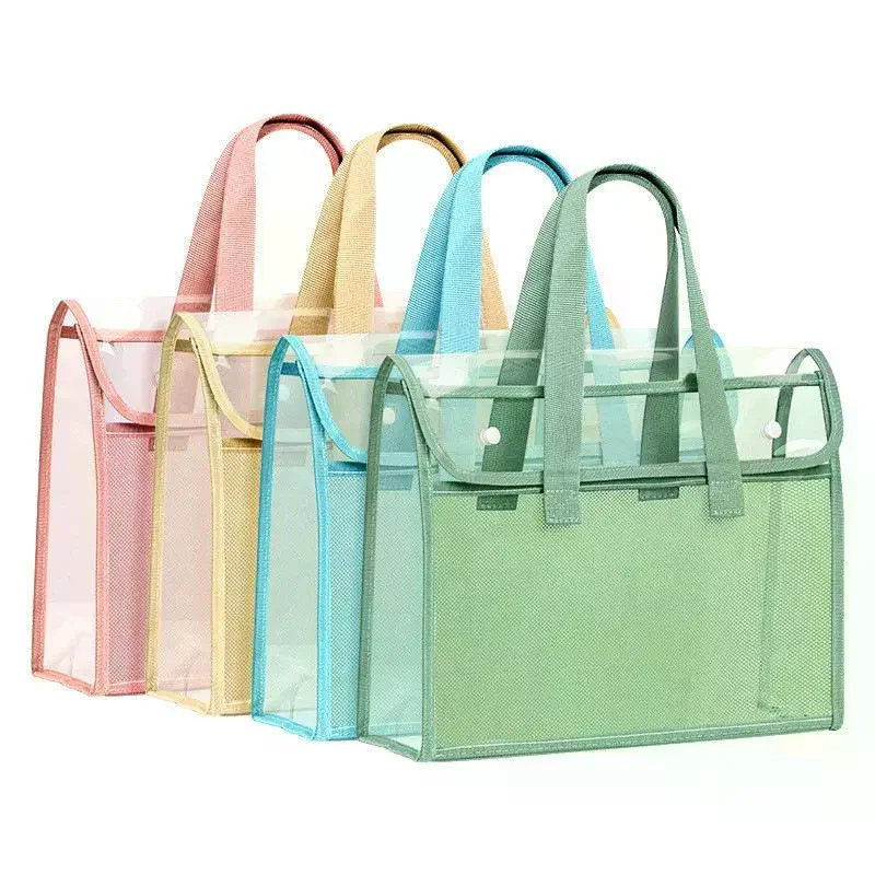 Transparent Exam Tote Bag Waterproof PVC Material With Mesh Pockets For Students Exams Stationery Storage Daily Use