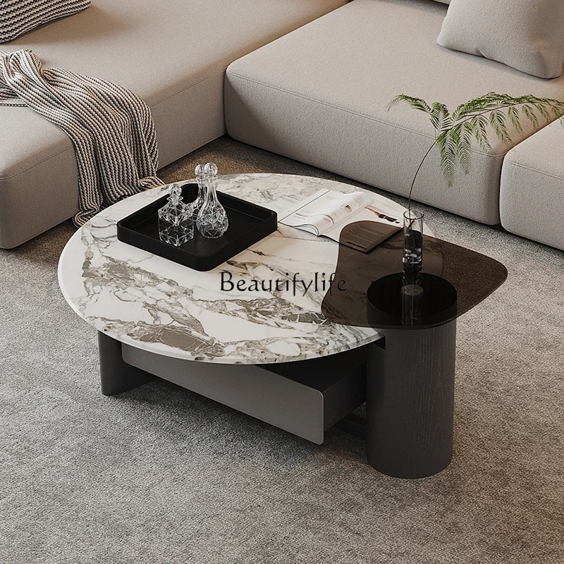 yj32 2025 new Italian minimalist coffee table light luxury high-end microcrystalline stone silent wind coffee table