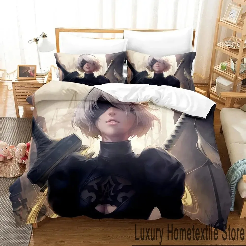 3D Print Anime Game NieR Automata 2B Bedding Set Boys Girls Twin Queen King Size Duvet Cover Pillowcase Bed boys Adult